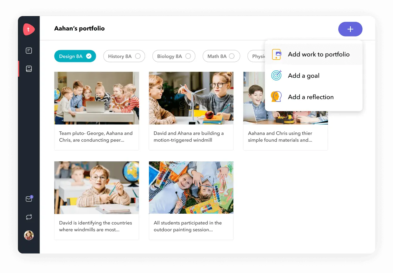 Dashboard to add Student portfolio goal and reflection