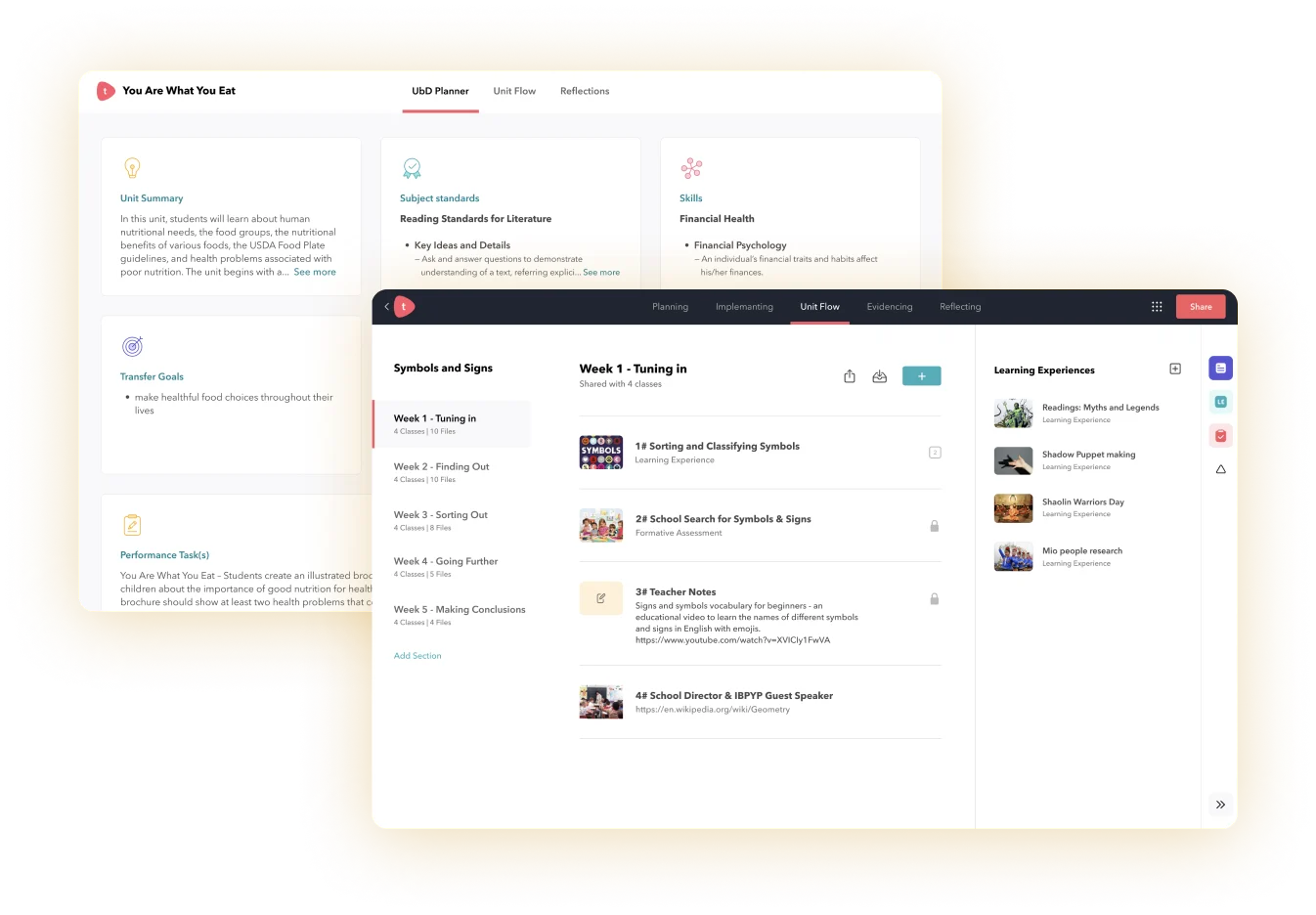 Custom templates show multiple options for planning, creating and scheduling unit plans and goals