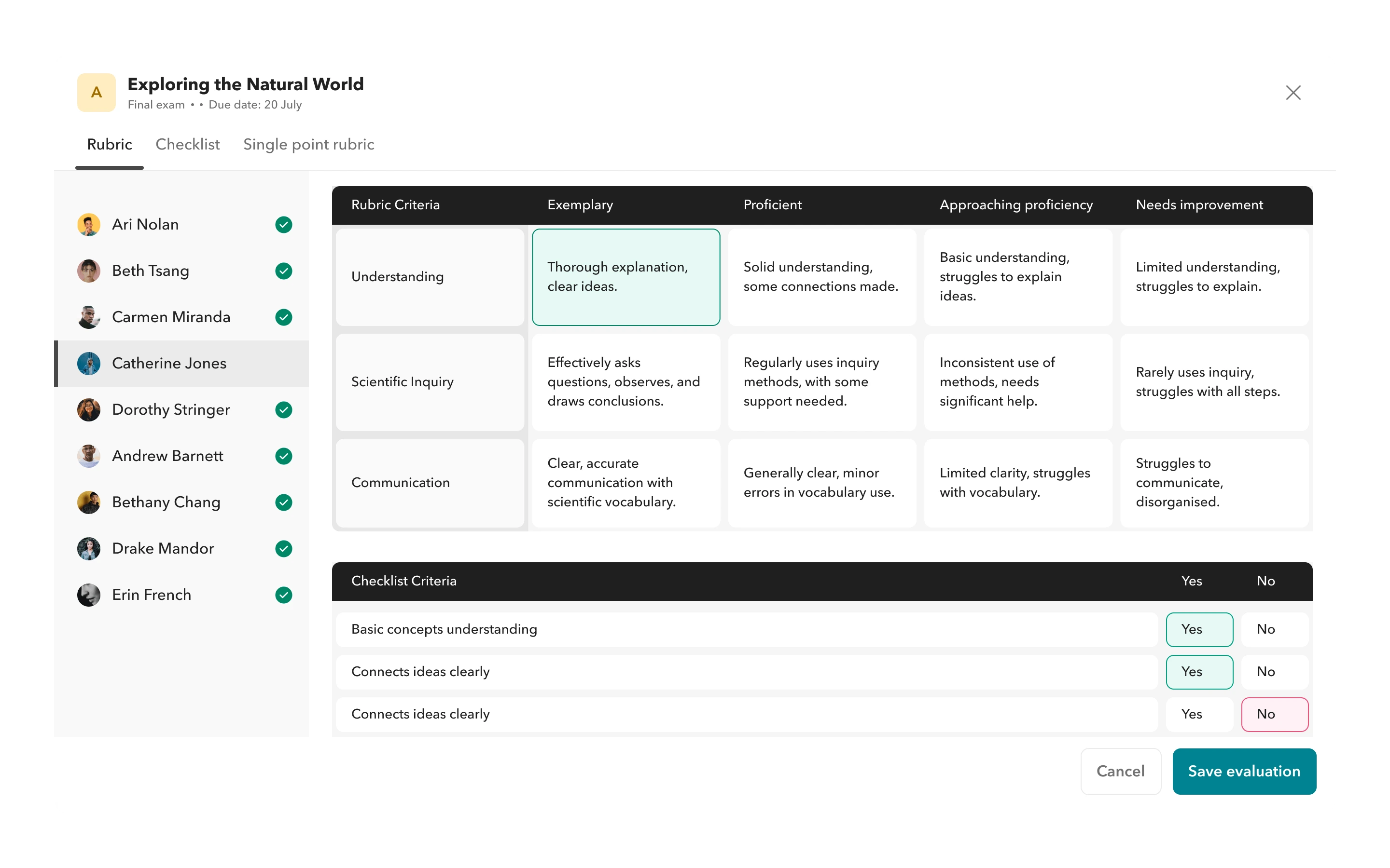 Wide range of evaluation tools